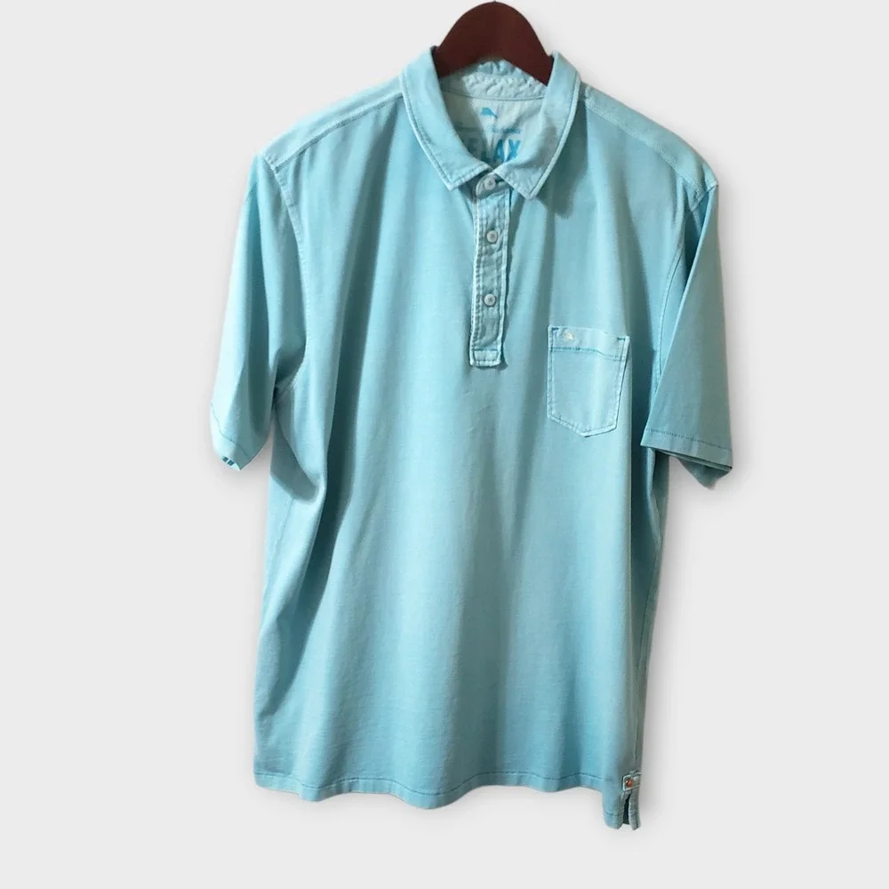 Tommy Bahama Relax Mens Pima Cotton Short Sleeve Polo Shirt Pocket Pool Blue XL